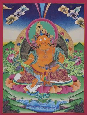 Original Hand-Painted Dzambala Thangka | God of Wealth | Kubera Wall Decoration Thangka